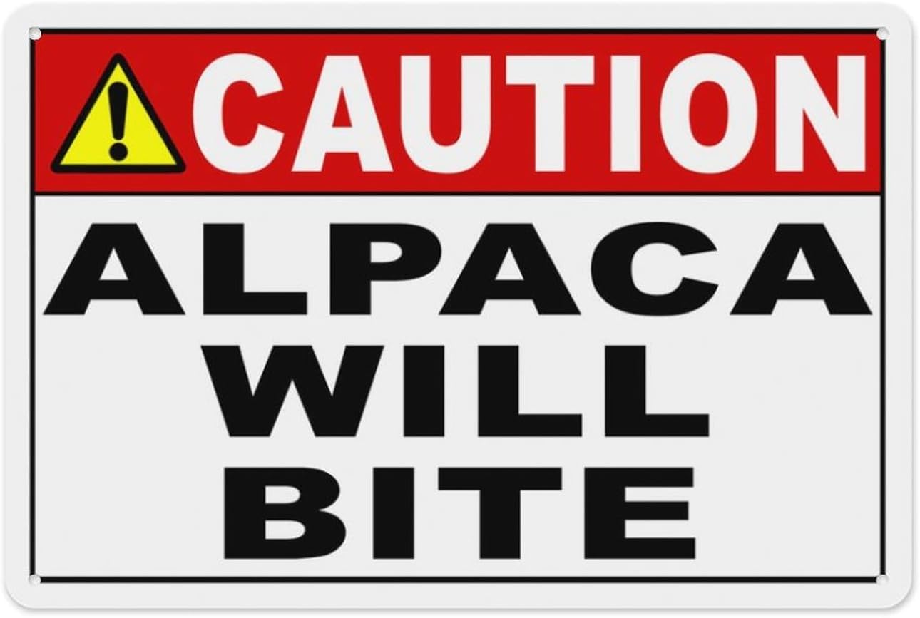 Caution Alpaca Will Bite Metal Tin Sign Aluminum Warning Signs For Indoor & Outdoor Yard Lawn Sign Home Decor 8x12 inch