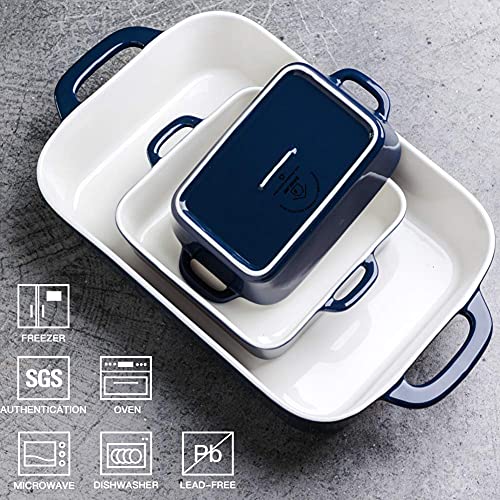 Sweejar Home Ceramic Bakeware Set, Rectangle Baking Pan for Cooking, Kitchen, Cake Dinner, Banquet and Daily Use, 32cm x 22cm Porcelain Bakeware (Navy) - Image 3