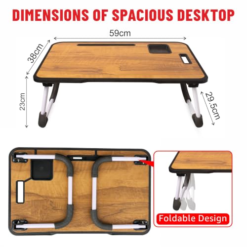 Image of TEKCOOL Smart Multipurpose Foldable Laptop Table with Cup Holder, Study Table, Breakfast Tables, Foldable and Portable /Ergonomic & Rounded Edges /Non-Slip Legs (Wood NEW)'