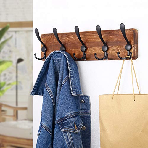 Image of SKOLOO Rustic Wall Mounted Coat Rack: 16 inch Stud Spacing, Pine Real Wood Plank Wall Coat Rack with 5 Triple Hooks, Farmhouse Coat Hanger Wall Mount for Hanging Backpack Jacket Coat Hat,Pack of 2