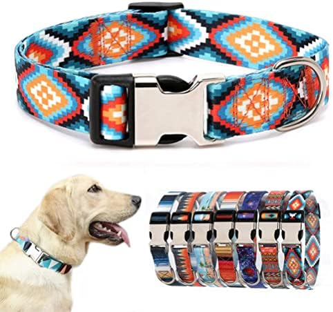 Boy Dog Collars for Small Medium Large XL Dogs, Western Aztec Tribal Quick Release Buckle Metal Clasp Cool Basic Male Pet Collar, Boho M