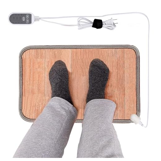Heated Floor Mat - Foot Warmer Under Desk, 15.7x19.7in Heated Feet Rest for Home Office Desk, Winter 110V Electric Heating Pad with 3 Timers & 10 Adjustable Temperature