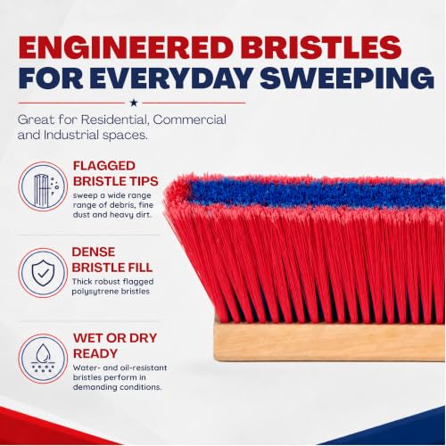 Image of 4-Pack - 36 inch Everyday Sweep Indoor /Outdoor Push Broom with 60 inch Handle. Ideal for Garages & Shops. Durable American Made Steel Brackets-All Stainless Steel Hardware. No Plastic. 100% USA Made