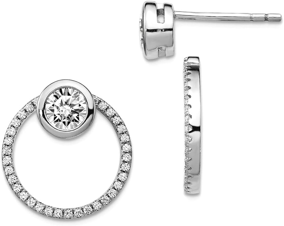 925 Sterling Silver Rh Plated Cubic Zirconia Circle Dangle Jackets With Cubic Zirconia Post Earrings M 16mm long Earring Jacket for Women