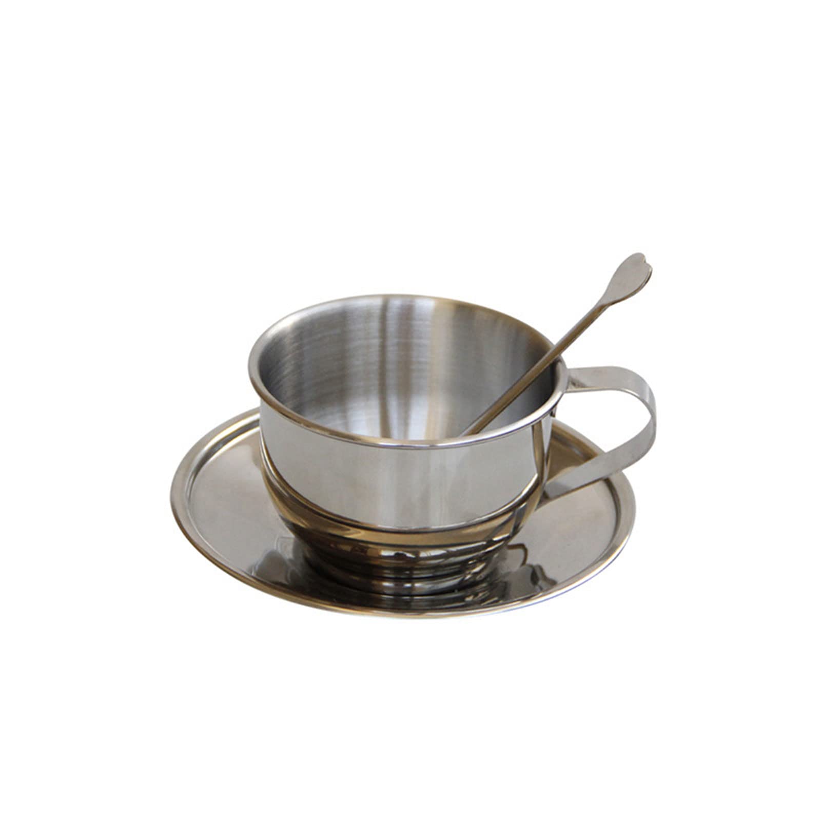 Tsophreniq Stainless Steel Coffee Cups with Spoon and Saucer Double Walled Coffee Mugs Drinkware for Latte, Espresso, Milk, Teas Teas Cups Set Milk Mug ​mat Spoon