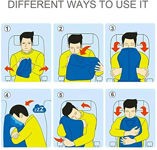 JYSW Inflatable Travel Pillow, Portable Airplane Pillow Multifunctional Neck and Head Support Lap Pillow for Airplanes Trains Buses and Office Napping (Gray)