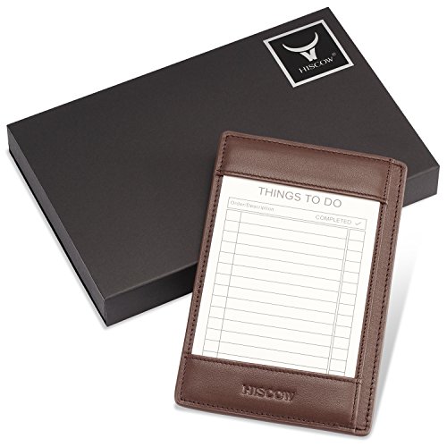 Hiscow Classy Leather Note Jotter With Pen Holder - Italian Calfskin (Brown) #TOP6