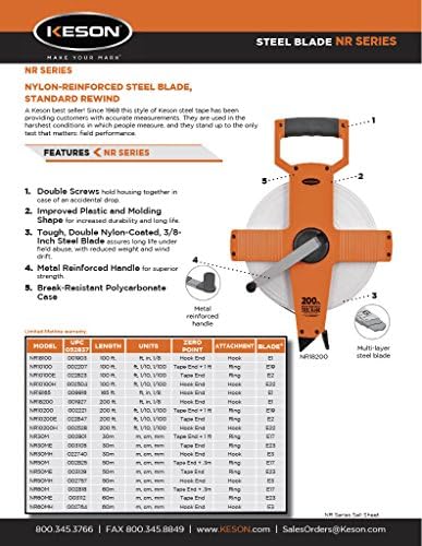 Keson NR10100H Nylon Coated Steel Blade 100-Foot Measuring Tape in Tenths, Zero Point at Tape End, Hook End - Image 3