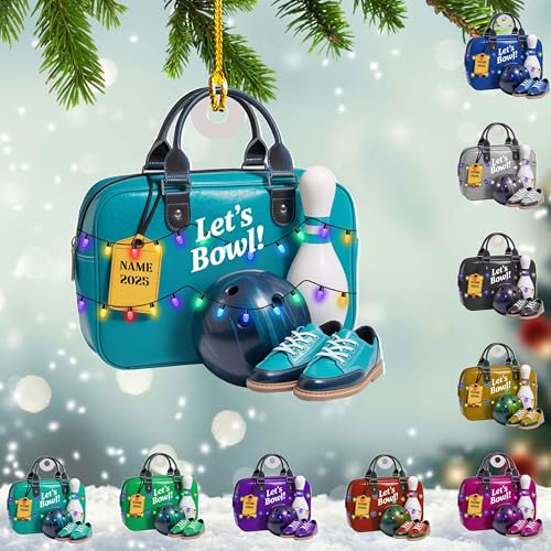 Famitrendz Personalized Bowling 2D Flat Christmas Ornament – Custom Name Bowling Ball & Pin Ornament for Bowlers, Kids, and Sports Lovers
