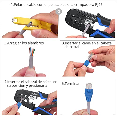 Miniatura 3 de Herramienta Crimpado Rj45 Cat5 Cat5e Crimpadora Rj-11, 6p Rj-12, 8p Rj-45 Con 60pcs Conectores Y Cubiertas 100pcs Bridas De Nylon 1pcs Pelacables Herramienta Para Cable De Red
