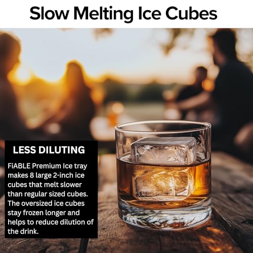 Image of FiABLE Premium Silicone Ice Tray | 8 Large 2-inch Ice Cubes for Cocktails & Drinks, Sturdy Tray with Lid | Easy Release Ice Cubes, BPA Free, 1 Year Warranty - 1 Big Cube Ice Tray