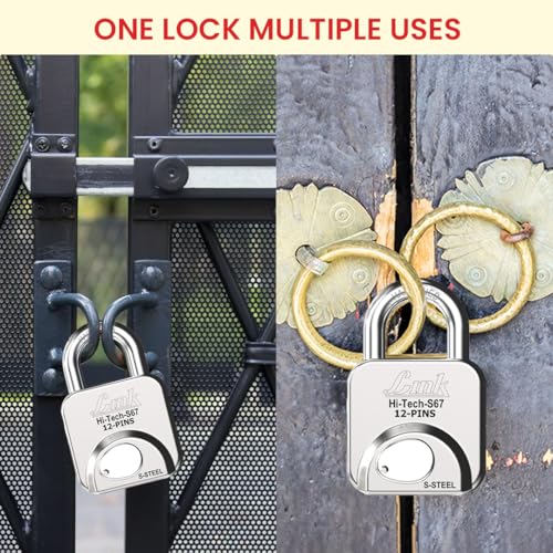 Image of Link Hi-Tech 67mm Padlocks 5Pcs-Set| Stainless Steel Body | Hardened Shackle | 3 Silver Keys with Hi-Tech Nickle & Keychain |Made in India|3Keys for Each Padlock