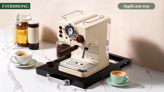 Bandeja deslizante de acacia natural para máquinas de café miniatura 7