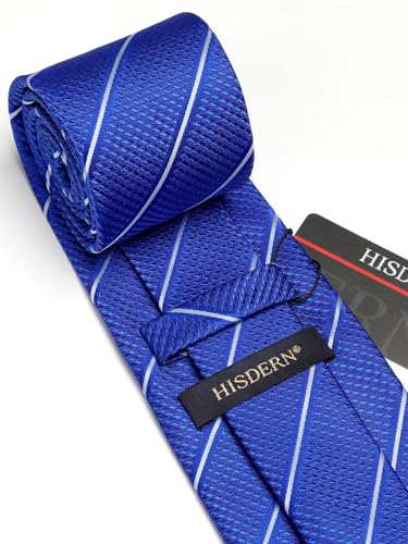 Image of HISDERN Mens Striped Ties Classic Silk Woven Tie and Pocket Square Set Formal Business Necktie Handkerchief for Wedding