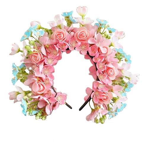 Hoshisea Fasce Corona Fiori, Fiori Corona Fascia Capelli, Copricapo per Capelli con Fiori, per Ragazza Donna Nozze Spiaggia (Rosa)
