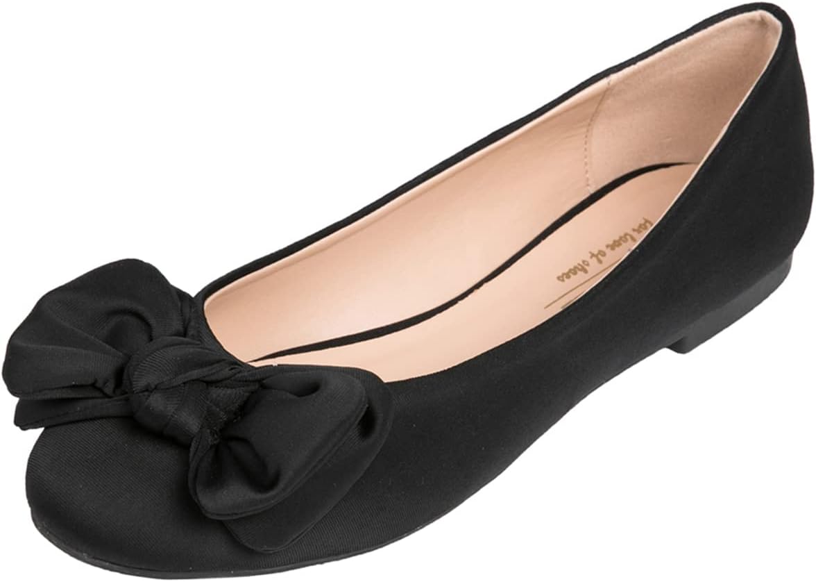 Women's Round Toe Cute Bow Trim Ballet Flats