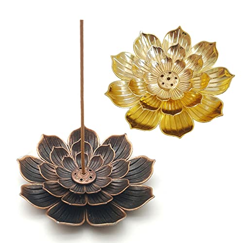 Pamtns Supports D'encens Lotus 2 Pièces Porte Encens de Lotu Support pour Bâtonnets D'encens Porte Encens Vintage de Lotus en Bâton Porte Encens Porte Encens Baton Forme de Lotus Brûleur D'Encens