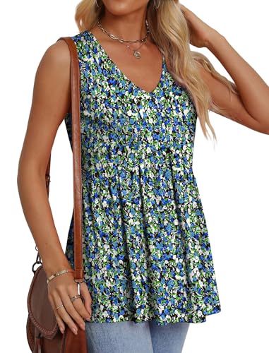 Image of OFEEFAN Womens Tank Tops 2025 Flowy Peplum Tops for Women Dressy Sleeveless V Neck Babydoll Tank Tops