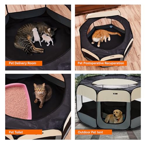 Image of amazon basics, Foldable Soft Pet Playpen Indoor Pet Fence Enclosure with Mesh Window, Lightweight and Durable for Travel, Large | 120cm x 120cm x 59cm
