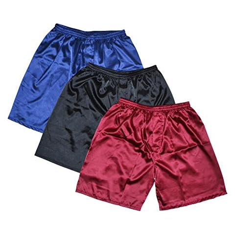 Sanraflic Men's Satin Boxer Shorts, Underwear in Combo Pack, Set of 3 (Black+Blue+Wine Red, L) Cover