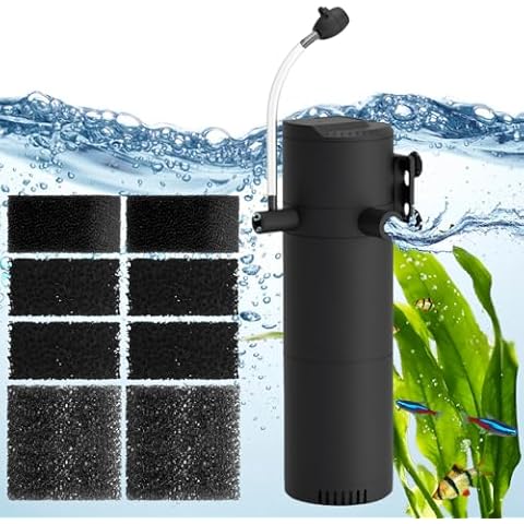 VCRAZE 3-Stage Submersible Aquarium Filter & Replacement Filter Sponges (Including 2 x Coarse Sponge, 2 x Fine Sponge & 4 x Carbonized Sponge) Cover