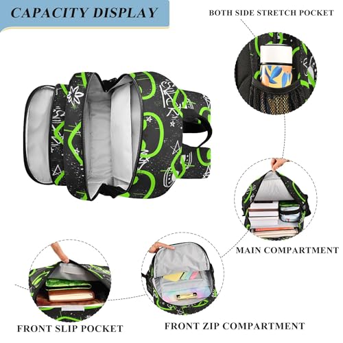 Fisyme Green Alien Neon School Backpack Laptop Backpacks Bags Bookbag Travel Casual Computer Notebooks Daypacks4