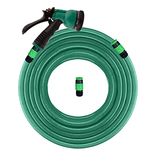 Image of Cinagro 20 Metres Braided Hose Pipe with Nozzle Sprayer and Snap-in Connector for Watering Home Garden, Car Washing, Floor Cleaning & Pet Bathing (1 /2 Inch, Green)