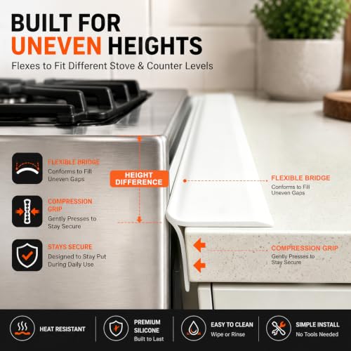 Image of KindGa Stove Side Gap Covers 2 Pack, Silicone Gap Cover and Filler, White | Stove Counter Gap Cover, Oven Side Gap Filler, Kitchen Stove Gap Cover for 0.1 inch-0.8 inch Gaps, Heat Resistant,stove guard