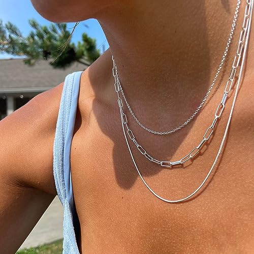Image of Freekiss Layered Necklace Set for Women Stackable | Herringbone Snake Cuban Rope Chain, Dainty Choker, Layered Stackable, Non Tarnish, Hypoallergenic, Adjustable 14-18.5 inch