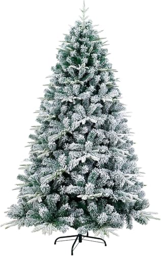 grand duchess balsam fir 7FT Pre-Lit Snow Flocked Christmas Tree, Artificial Hinged Pine Tree with Foldable Stand PVC Leaves, Traditional Indoor Decoration for Festival Party Holiday,S balsam hill