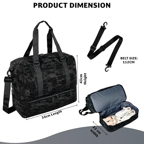 Image of Storite Polyester Duffle Bag with Shoe Compartment, Black, 34x23x43cm | Water Resistant, Lightweight, Large Capacity, Spacious Storage, Travel, Gym, Sports, Weekend Trips