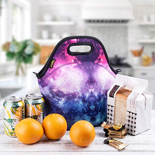 Neoprene Lunch Bag, Cute Lunch Bags for Women Girls Lunch Box Bag, Insulated Lunch Tote Bag for Kids Lunch Sack for Work School Travel and Picnic (Purple Sky)