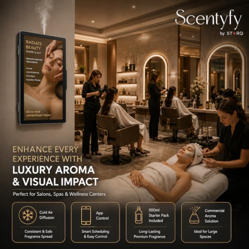 Image of SCENTYFY by STARQ ADScent Smart Advertising Aroma Diffuser with Digital Display, Commercial Scent Marketing Machine for Retail Stores, Hotels, Offices & Showrooms with 500ml Starter Perfume