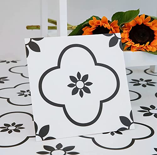 Dureidos Peel and Stick Floor Tile, Black and White Flower Vinyl Flooring, Self Adhesive, Waterproof, Easy to Install Floor Tile for Update Bathroom, Kitchen, Laundry Room, 12x12in, Pack of 10 Dureidos Peel and Stick Floor Tile, Black and White Flower Vinyl Flooring, Self Adhesive, Waterproof, Easy to Install Floor Tile for Update Bathroom, Kitchen, Laundry Room, 12x12in, Pack of 10
