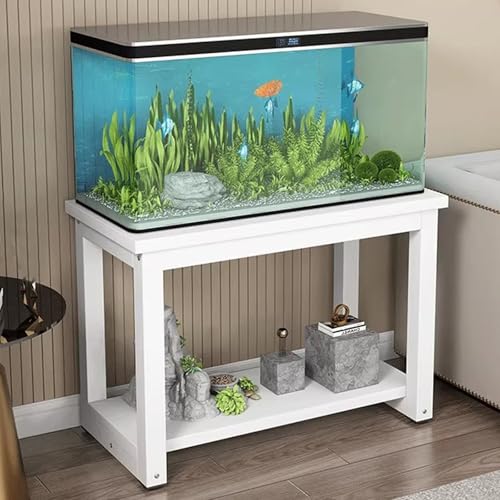 Soporte para Acuario, Soporte para Pecera con Espacio de Almacenamiento, Mueble Acuario de Dos Niveles para Terrarios, Estructura Metálica, para Salón(White,100x50x50cm)