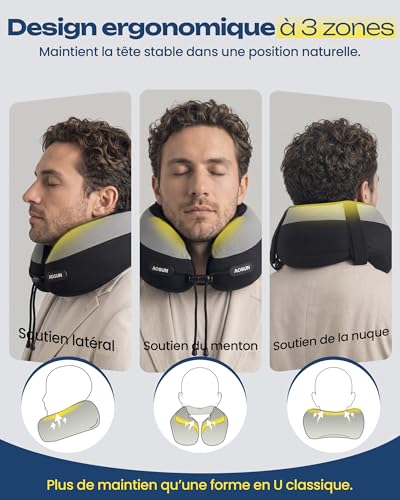 Aosun Coussin de Voyage Avion et Voiture, Oreiller Cervical en Mousse à Mémoire de Forme, Kit 4... – Image 3