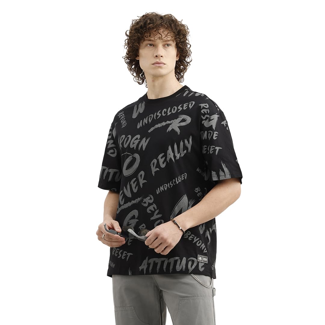 wrogn Men's Pure Cotton T-Shirt | All-Over Typography Print | Oversized Fit-picture-37