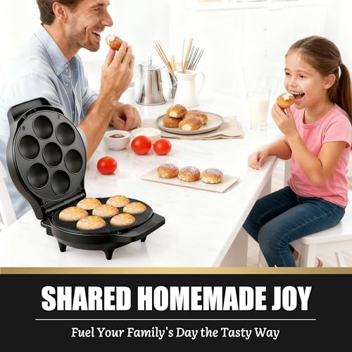 Image of FineMade Mini Stuffed Pancakes Maker, Electric Ebleskiver Poffertjes Maker Pan, Danish Pancakes Maker, Cake Pop Maker, Bake 7x 2'' Ebelskivers without any Flipping operation