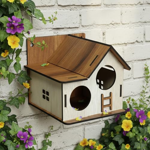 Image of Deskart Wooden Bird House | WallPatch Wooden Bird Nest for Balcony, Window and Garden | Suitable for Sparrow and Kingfisher etc. Birds