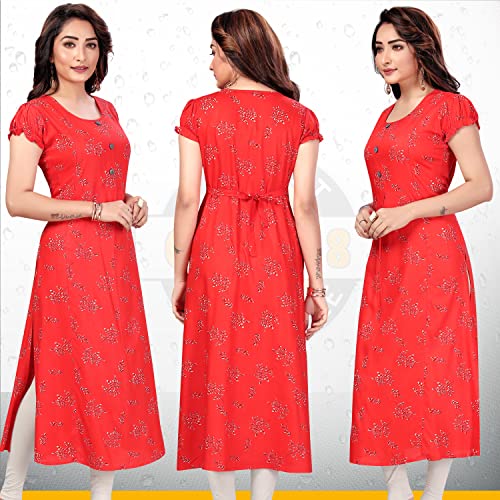 Image of CEE 18 Women's Cotton Straight Maternity Feeding Kurti for Feeding with Zippers (XL, Tangy Tomato)