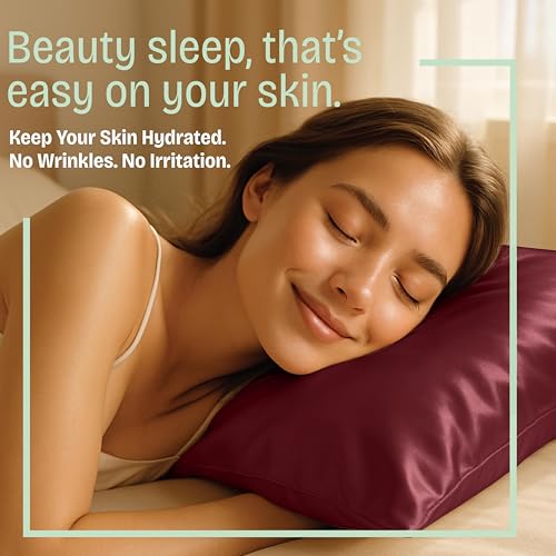 Image of BLISSFORD Satin Pillowcase with Zipper, for Hair and Skin Care, Feels Soft and Cool Like a Silk Pillowcase, Satin Pillow Cases 2 Pack, Slik Pillow Cover, Burgundy, Standard, Set of 2