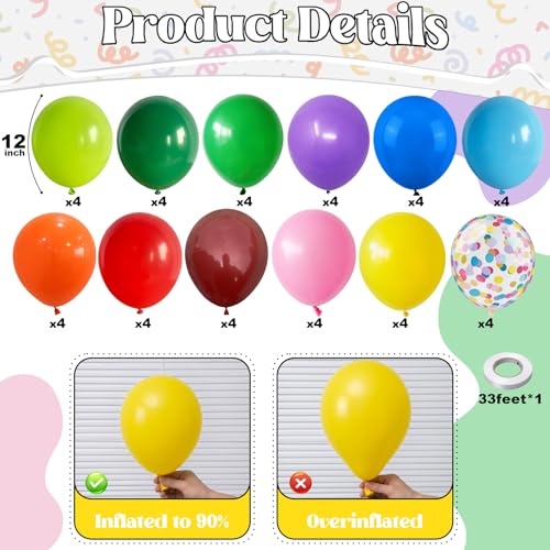 Image of Togvu Rainbow Balloons 12 Assorted Colors 50Pack 12 Inch Balloons Colorful Latex Party Balloons for Birthday Baby Shower Wedding Party Birthday Decorations