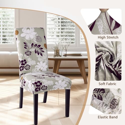 Image of SearchI Dining Room Chair Covers Set of 4, Stretch Printed Floral Parsons Chair Slipcovers Removable Washable Kitchen Chair Protector Cover for Dining Room, Hotel, Ceremony (Flower Pattern8)