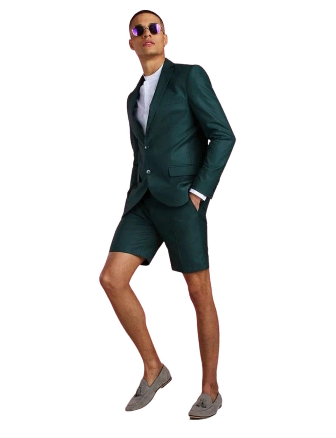 Uomo Vestito Monopetto Button Giacca e Pantaloncini Due Pezzi Casual Uniforme Smoking