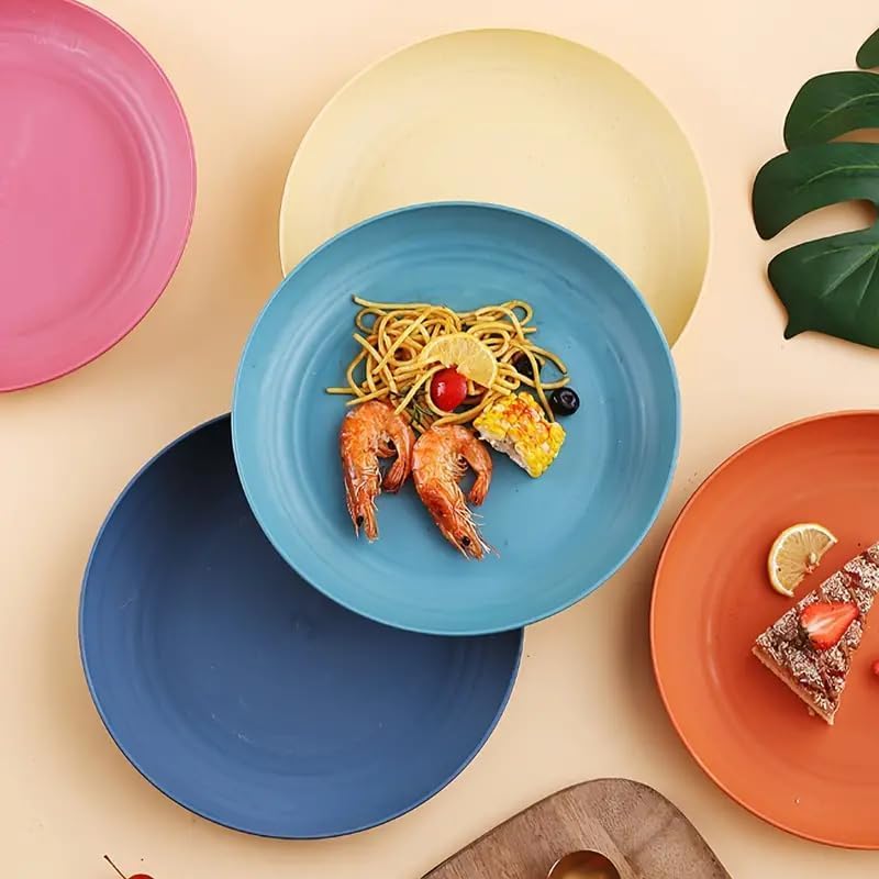 Image of Wheat Straw Dinner Plate Set, Eco-Friendly Dinner Set Round Serving Plate, Dishwasher & Microwave Safe - Perfect for Dinner Dishes Deep Plates Easy to Clean (MULTI-4PCS, 23 CM)
