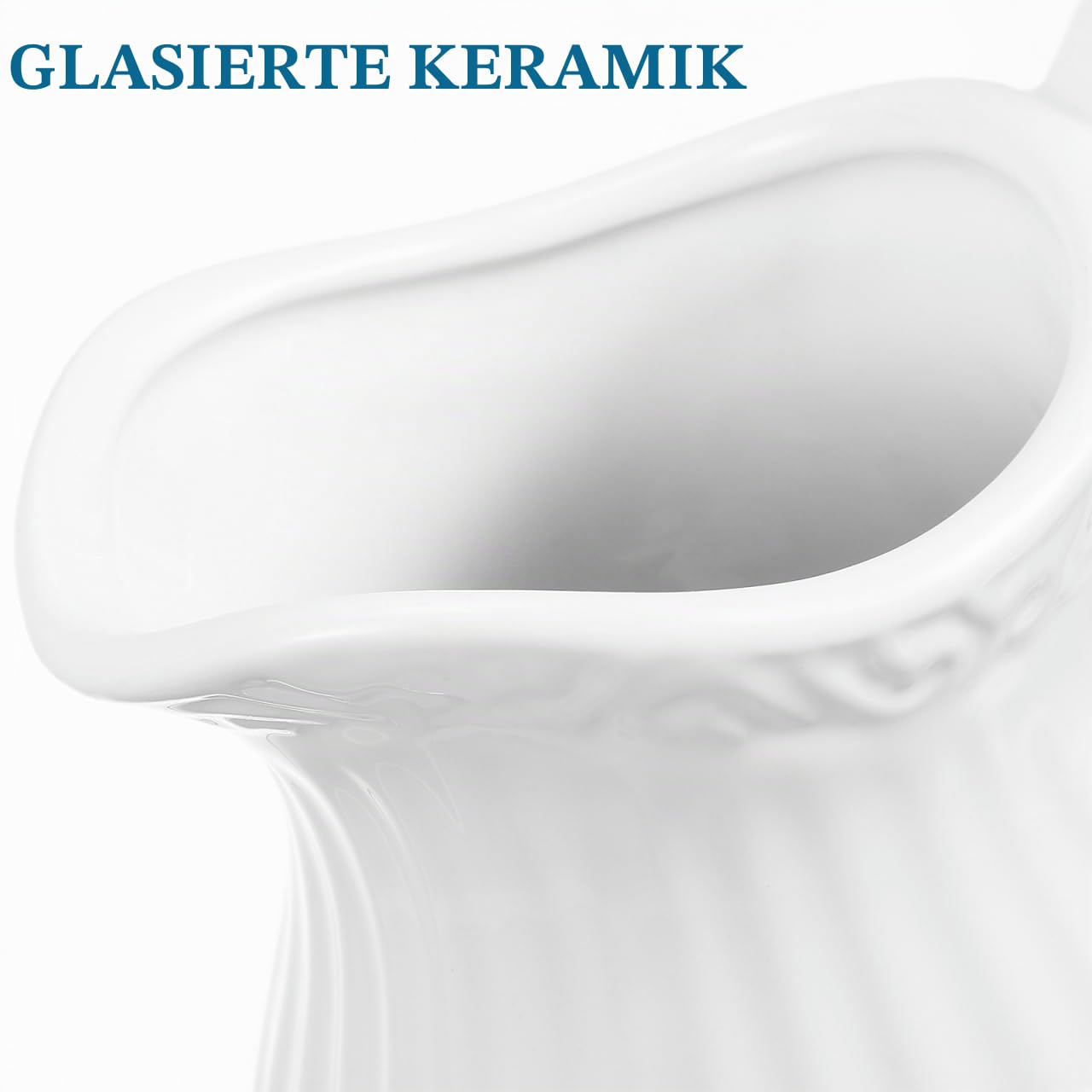 Happyyami Porzellan Pitcher Vase Weiß Gestreift 7.87X6.69X3.15 Zoll Keramikvase Mit Henkel Für Getrocknete Blumen Wohnkultur Büro Hochzeit Dekoration