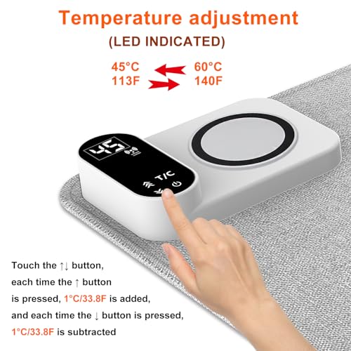 Heated Mouse Pad with 3-in-1 Charging (15W Magnetic Wireless + Type-C + USB-A), Waterproof Warm Desk Pad, 2–6H Auto-Stop Heating, Fabric & PU Leather Office Desk Mat, Large 31.5\" x 13\" / 33cm x 80cm