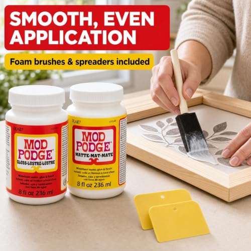 Image of Mod Podge Bundle, 8 Ounce Gloss and Matte Medium Waterproof Sealer, Pixiss Accessory Kit with Foam Brushes, Gloves, Glue Spreaders and More 8oz