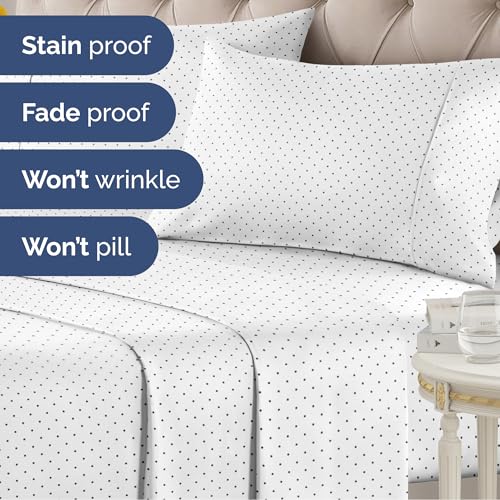 Image of Twin 3 Piece Luxury Striped Sheet Set - Soft, Breathable & Cooling - Dots