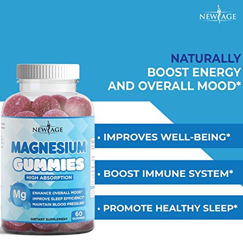 Magnesium Gummies - Calming Anti-Stress Gummies, Magnesium Supplement For Adults And Kids, Vegan, Gelatin-Free, Gluten-Free, Non-Gmo, Delicious Natural Raspberry Flavor- 120 Count - By New Age #TOP3